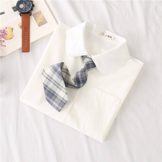 Product Introduction of Free Tie JK Uniform Shirt Women's Long-Sleeved Preppy Style Korean Spring and Autumn Medium and Small Children All-Matching Student White Shirt 7