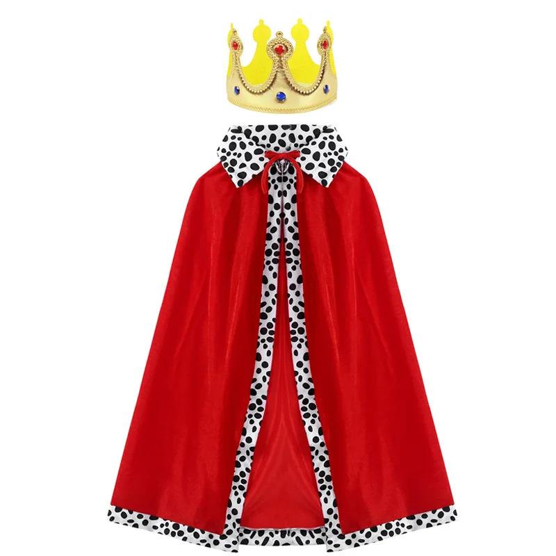Adult Kids Cape King Prince Cosplay Costume Crown Shawl Parent-child Activity Party Performance Costume Halloween Cloak 3