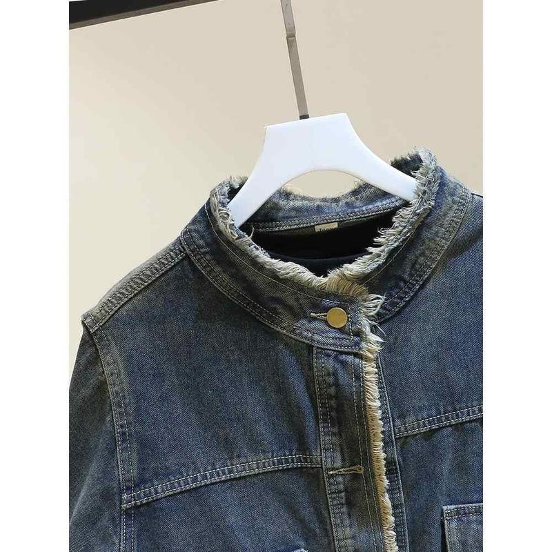 Product Introduction of Retro Fleece denim jacket for women's spring autumn new round neck versatile short casual coats Womenswear Tops 7