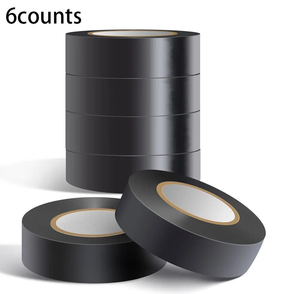 Black Insulating Tape, 6 Counts PVC Flame Retardant High Temperature Resistant Tape, Multifunctional Electrical Tape for Home & Office, Adhesive