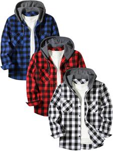 Men's Plaid Print Button Closure Pocket Hooded Shirt, Casual Regular Fit Long Sleeve Hooded Top for All Seasons, Men's Clothes for Daily Wear