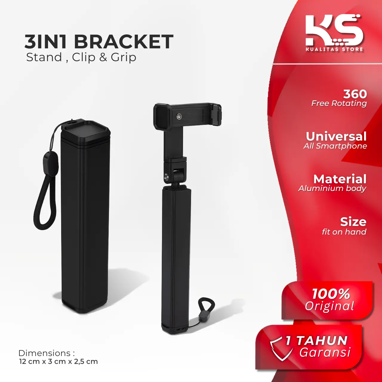 3IN1 Holder Hp Stick Jepit Multifungsi Stand Bracket Phone Folding Desktop Telescopic Collapsible Selfie Vlog Stick