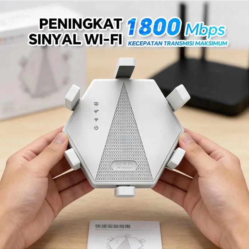 WiFi Extender Repeater WiFi 6 Dual Band - Penguat Sinyal, Jangkauan Luas 10000 Kaki, Mode Repeater/AP/Router, Untuk Rumah 3 Lantai