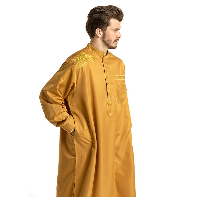 Product Introduction of European and American Hot Sale Middle East Muslim Ethnic Embroidery Long Sleeve Loose Stand Collar Robe Men 0006 10