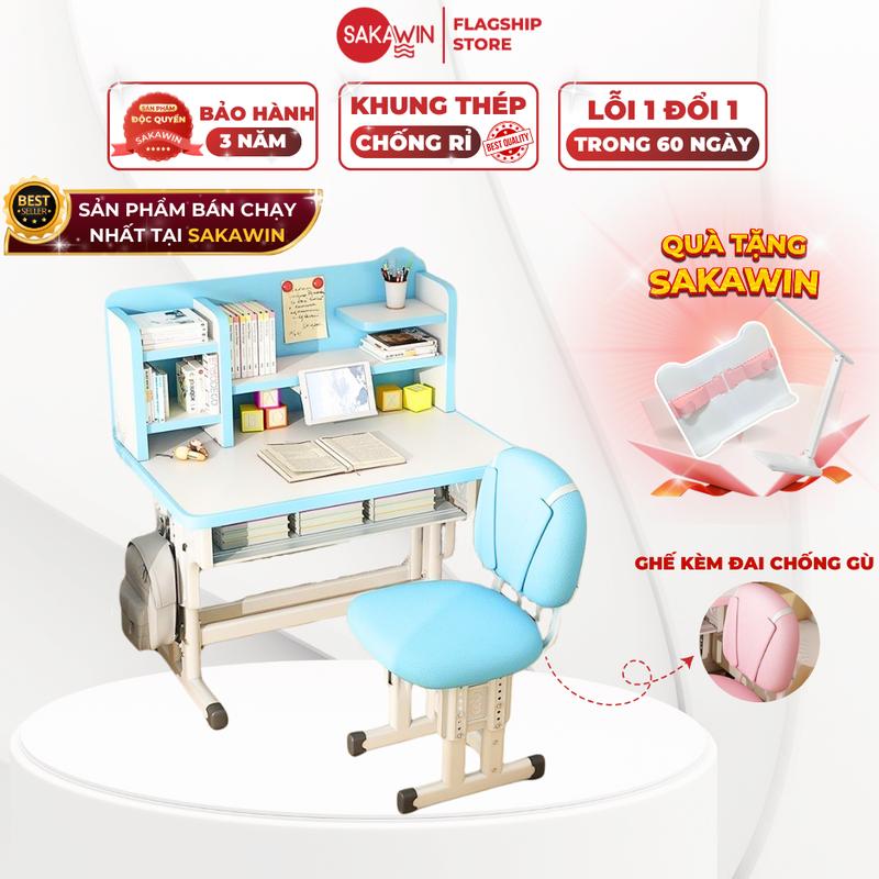 Bộ bàn học chống gù chống cận Sakawin K30 cho bé Bàn ghế học sinh cho bé từ 3-12 tuổi Nâng hạ linh hoạt