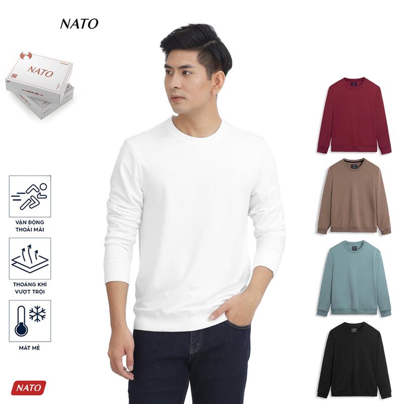 Áo Thun Tay Dài Nam SWEATER Trơn Vải Da Cá Cotton Cao Cấp Đẹp Màu Trắng Đen Đỏ Xanh Navy Co Giãn Dày NATO Menswear Dài Tay Cổ Tròn