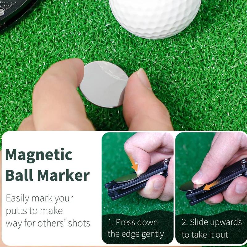 Product Introduction of Golf Divot Repair Tool, 2 Counts Foldable Metal Green Tool with Magnetic Putt Alignment Ball Marker, Pop-up Fork Tine with Sturdy Aluminum Alloy Handle, Professional Golf Accessories 4