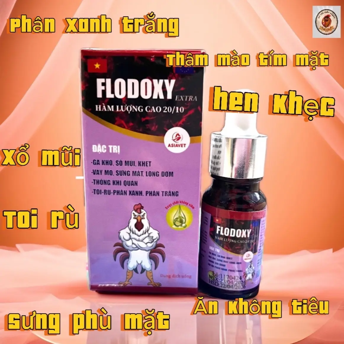 Thuốc thú y Dạng nhỏ Flodoxy extra thái lan thảo dược hàm lượng cao khò khè xổ mũi , toi rù phân xanh trắng , sưng mặt phù đầu
