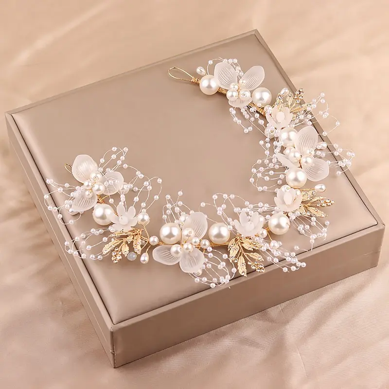 Bando Mutiara Bunga Elegan Buatan Tangan Berkualitas Bando Bandana Headpiece Aksesoris Rambut Wanita 4