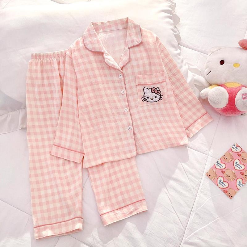 Bộ Đồ Ngủ Pijama Bông Đám Mây Dành Cho Trẻ Em Thiết Kế Hoạt Hình Kẻ Sọc Ngọt Ngào Dài Tay Và Quần Dài Thích Hợp Cho Trẻ Lớn Vào Mùa Xuân Và Mùa Thu Bộ Đồ Mặc Nhà
