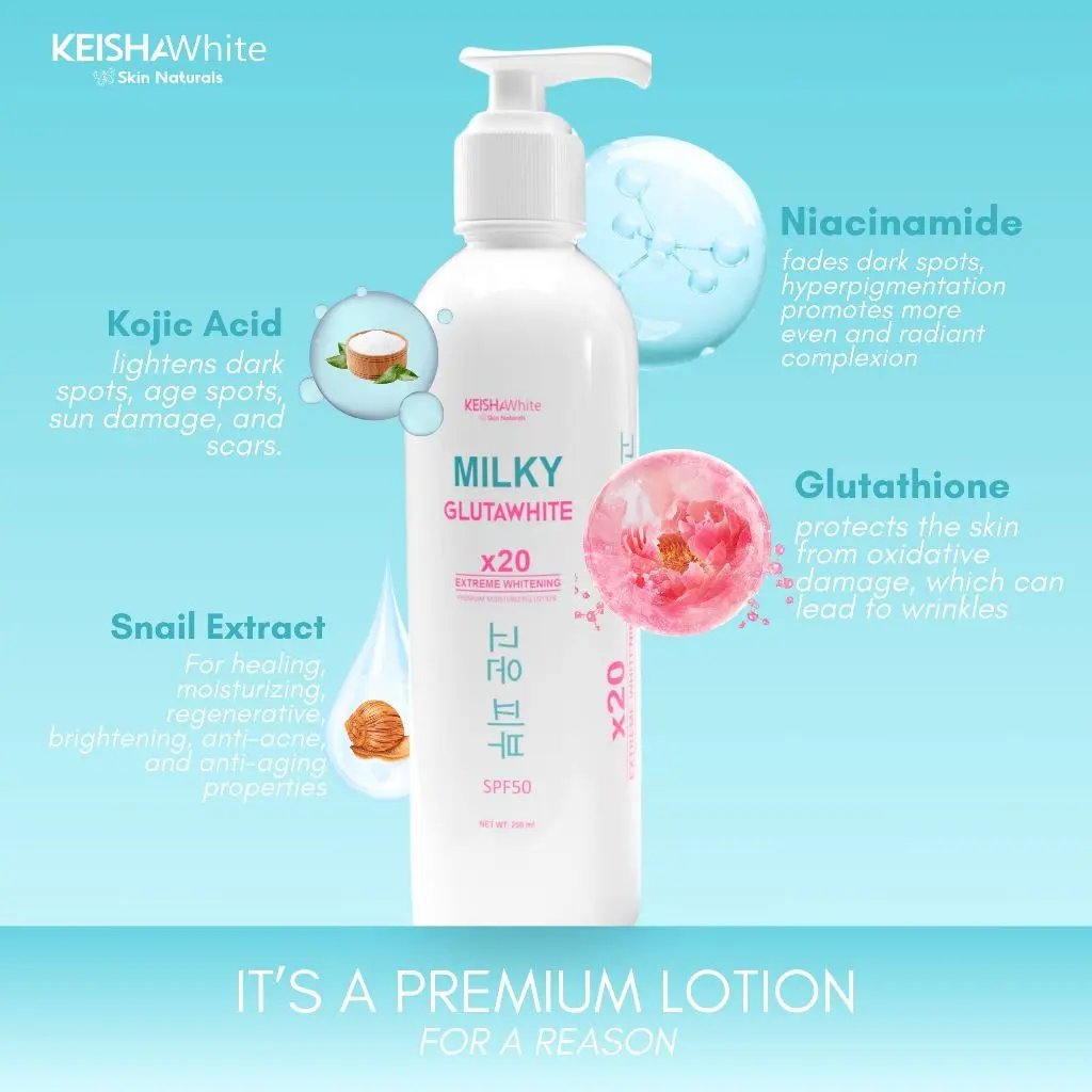 MILKY GLUTA WHITE LOTION SPF50 20X EXTREME WHITENING & MOISTURIZING [250  ml] for SCARS, DARKSPOTS - TikTok Shop Philippines
