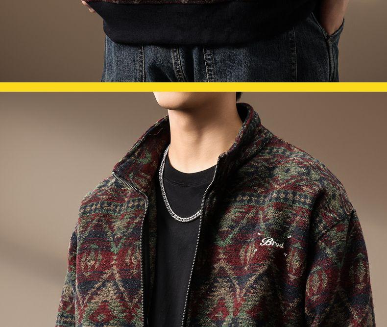 Product Introduction of High-end Ethnic Style Wool Knit Jacket for Men, Autumn Loose Fit, Large Size 560g Heavy Retro Cardigan Sweater Trendy Pedal 26
