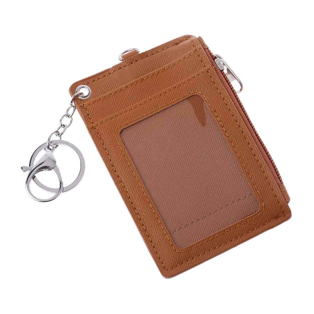 NINGC Portable Leather Business ID Card Credit Badge Holder Coin Purse Wallet Keychain