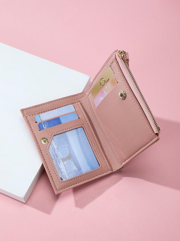 Minimalist Solid Color Short Bifold Wallet for Women, Casual Zipper Design PU Leather Wallet with Multi Card Slots, All-match Card Holder for Women & Girls, Valentine's Day, Gift 2