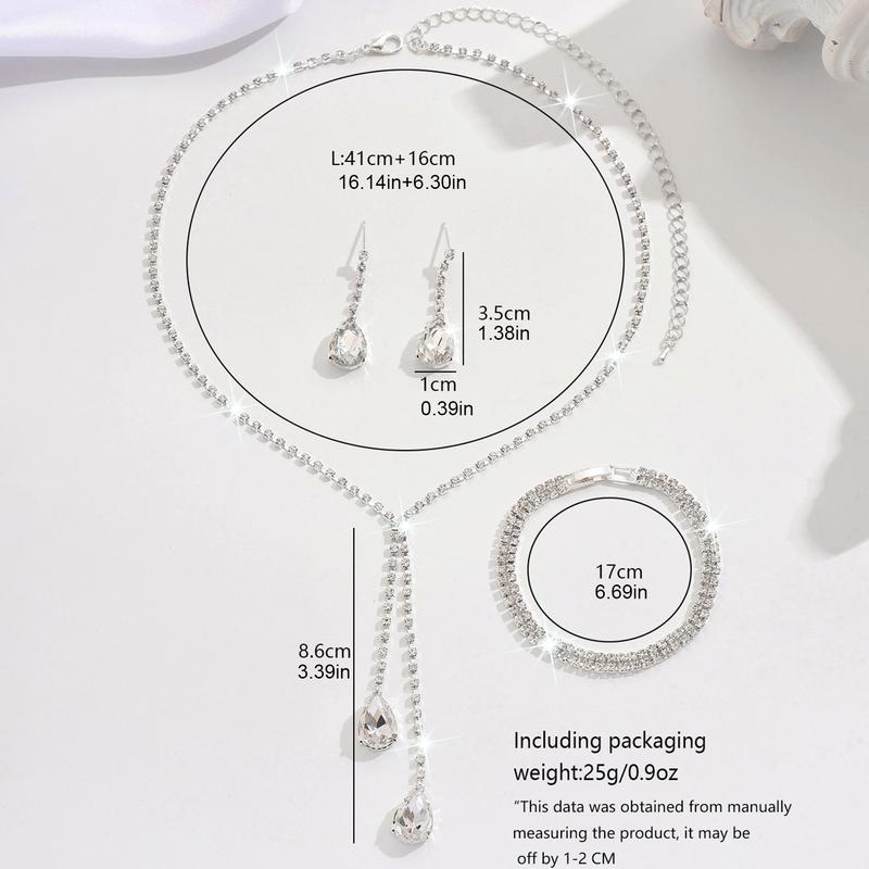 2pcs/set Water Drop Zircon Jewelry Sets Shiny Wedding Claw Chain Evening Necklace Earring Set For Women Girl 2