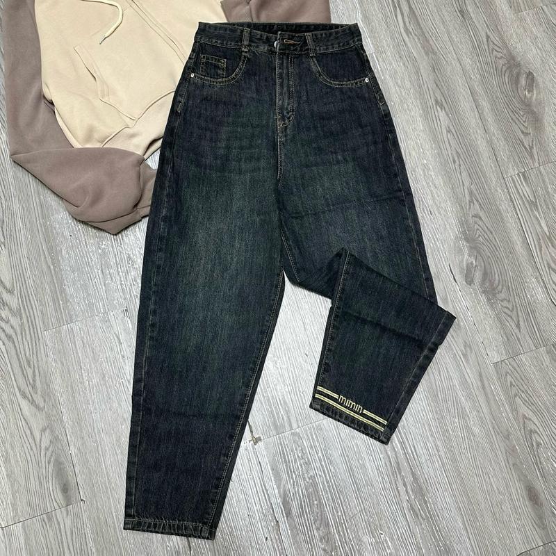 6219 BL680 BIGSIZE quần jean baggy nữ dáng thụng cạp cao, Quần bò nữ dáng thụng trơn lưng cao thêu chữ nhỏ  Denim Có Túi