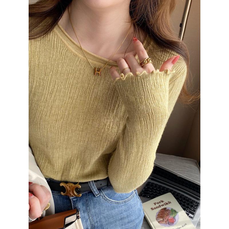 Women's Knitted Bottoming Shirt 2024 New Early Autumn Design Sense Niche Fashionable Sweater round Neck Sweater Inner Wear Blouse Knitwear Womenswear Tops Lingerie Comfort Longsleeve Minimalist Crewneck Basic 2