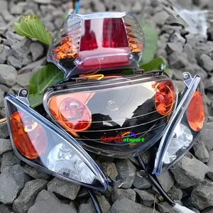 [TERMURAH] Full Set Reflektor Lampu Depan+Sen+Stop Mio Sporty/Mio Old Model 5TL Custom Hitam-Oren