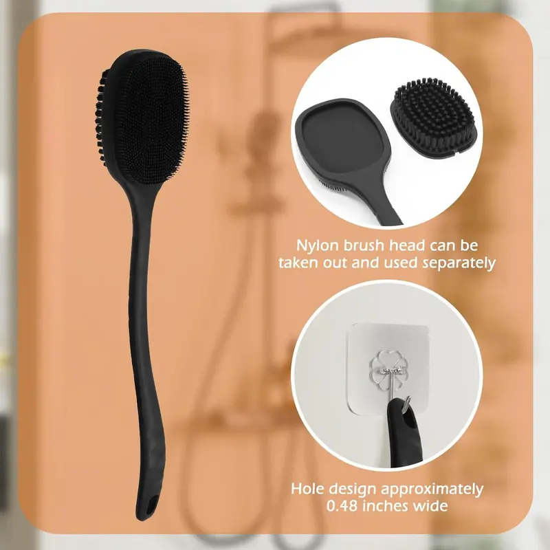 Silicone Double-sided Back Cleaning Brush, Long Handle Double-sided Body Scrubber for Shower Exfoliation & Massage, Everything Shower Products, Household Bathroom Supplies 6