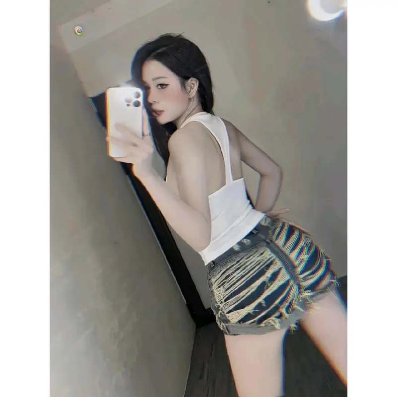 Áo ba lỗ nữ hở lưng cá tính . Áo ba lỗ cổ tim thun gân Top Women Jean Voan Voi Đen Áo thun 2