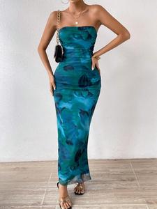 Women's All Over Print Tube Dress, Elegant Strapless Dress for Party Holiday Wedding Guest, Ladies Summer Clothes