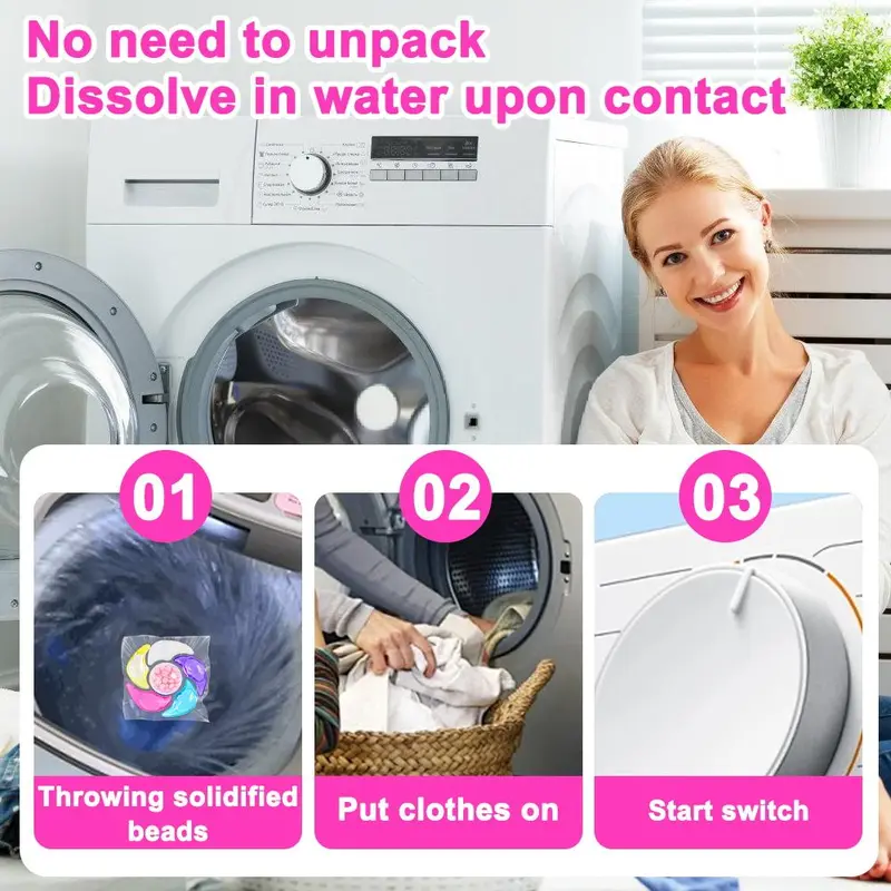Concentrated Active Detergent Beads, 50pcs/box Long Lasting Fragrance Laundry Beads, Deep Cleaning Laundry Detergent 7
