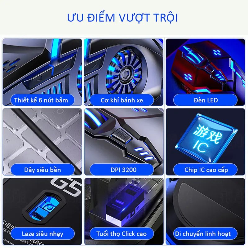 Chuột gaming máy tính có dây game thủ SIDOTECH G5 thiết kế công thái học 7 chế độ ánh sáng led rgb 4 cấp độ nhạy dpi 3200 dành cho game thủ chơi liên minh huyền thoại 2