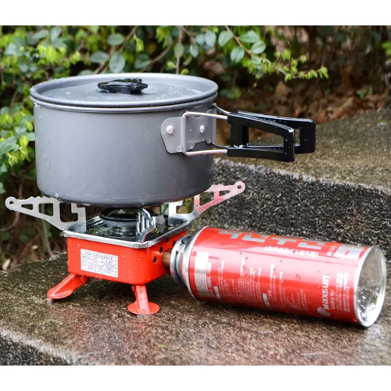 Bếp ga mini du lịch xếp gọn hợp kim chống gĩ nối bình ga an toàn có van điều chỉnh ga cao cấp dành cho phượt thủ, cắm trại, dã ngoại an toàn Camping