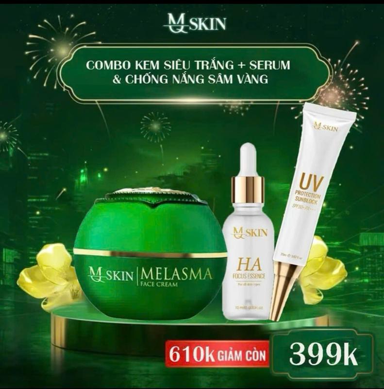 Combo Kem 3 Món ( Kem Face Siêu Trắng + Serum HA 10ml + Chống Nắng Sâm Vàng CN-1 ) MQ SKIN - Hỗ Trợ Dưỡng Da Trắng Mịn, Cấp Ẩm Bảo Vệ Da