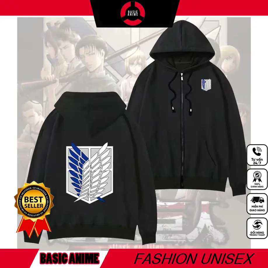 Áo Khoác Attack On Titan Levi Vải Nỉ Dày Dặn Phong Cách Trẻ Trung Năng Động Form Rộng Nam Nữ Đủ Size