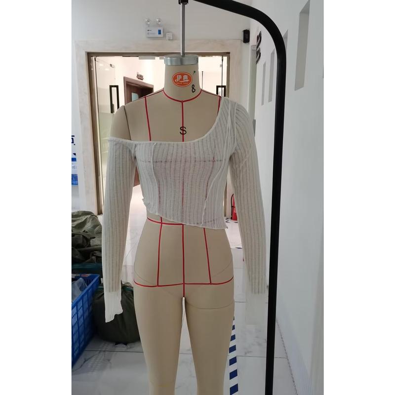 Product Introduction of dance1o1-Women Fashion Solid Color Oblique Shoulder Irregular Exposed Navel Tops 33