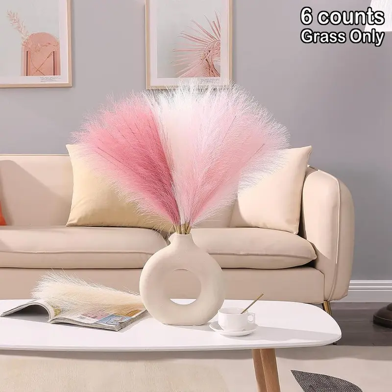 Artificial Decorative Pampas Grass, 6 Counts Mean Girls Decorations Fluffy Pampas Reed Stem Bundle for Flower Arrangement, Faux Plant Ornaments for Home Wedding Party Decor 3