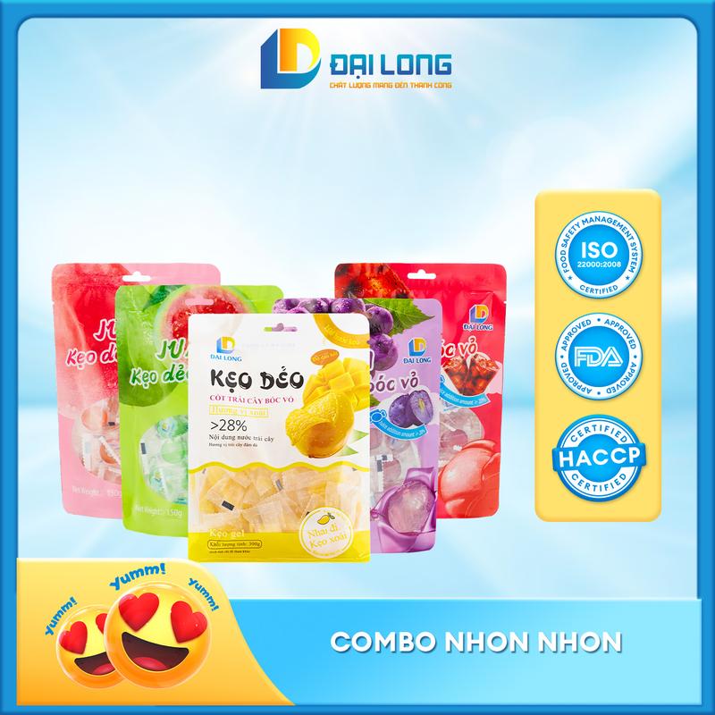 [900 gram] Combo NHON NHON gồm 1 kẹo xoài bóc vỏ, 4 kẹo JUMI bóc vỏ Đại Long đầy đủ các vị mê ly kẹo dẻo keothach 3d deo peeling soft candy không đủ vị trái cây Chua Ăn Vặt Snack peel gummy