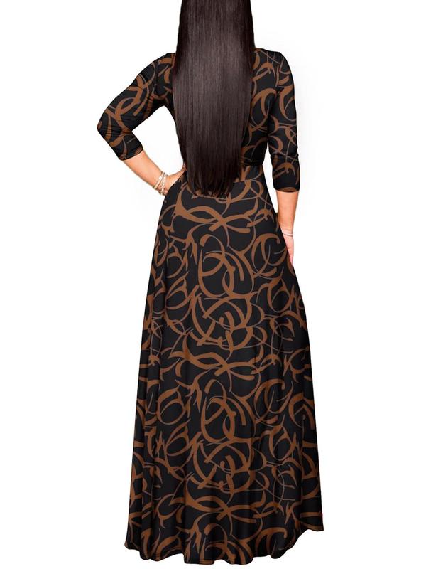 Women's All Over Print Wrap V Neck Dress, Elegant Fashion Casual Dress for Daily Outdoor Wear, Women Dress for All Seasons 1