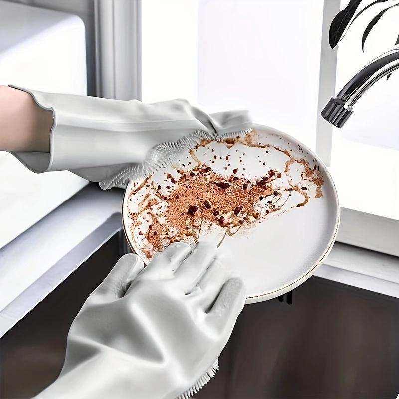 Solid Color Dish Washing Gloves, 1 Pair Household Kitchen Dish Washing Gloves, Non-slip Multifunctional Cleaning Gloves, Household Cleaning Tools Supplies 2