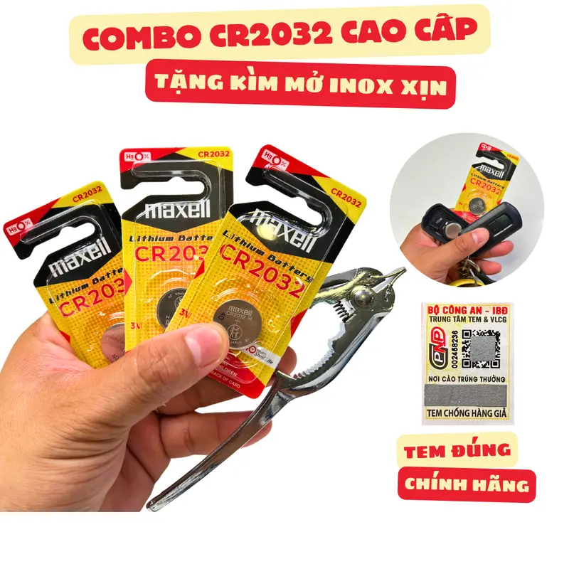Pin Maxell CR2032 nhập khẩu chính hãng, dung lượng cao - tặng kìm tách mở chìa khóa smartkey 0