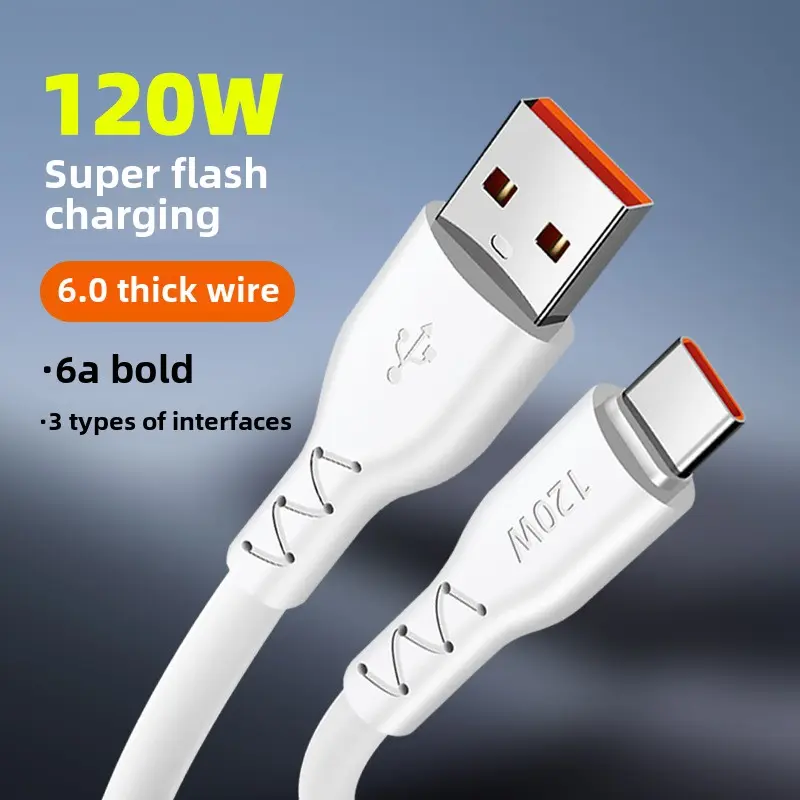 120W thicker line 6.0 super fast charging cell phone data cable for usb android tpc charging cable charger  magsafe usb  charging
