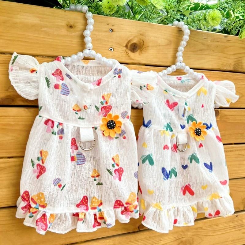 Váy cho chó in hình trái tim hình nấm với tay áo bay váy có Khóa cho mèo thoáng khí thích hợp cho mùa hè quần áo cho thú cưng lý tưởng cho chó Con