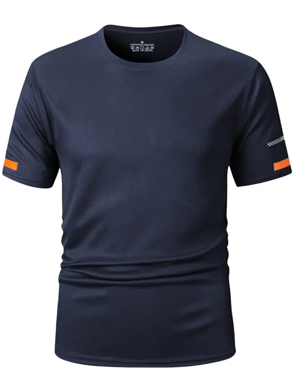 Men's Solid Quick Drying Short Sleeve Tee, Regular Fit Casual Breathable Round Neck T-shirt for Daily Wear, Men's Top for All Seasons 2