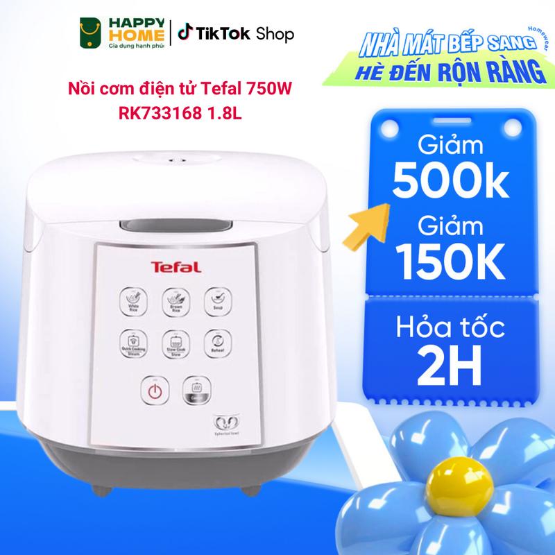 Nồi cơm điện tử Tefal 750W RK733168 1.8L màu trắng - Lòng Nồi Nhôm PHỦ VÂN ĐÁ - hàng chính hãng, bảo hành 24 tháng - Nấu Cơm Ngon