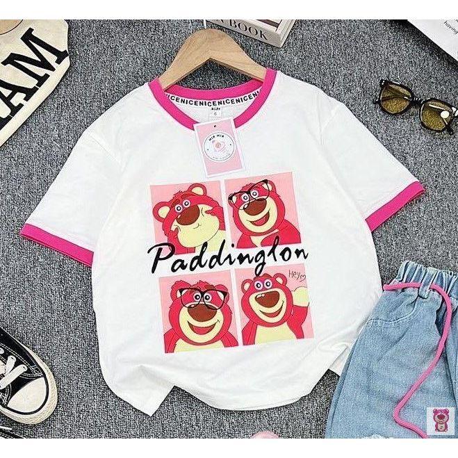 [MinMinKid](18-40kg) Áo thun in nhiệt gấu dâu hot hit cho bé gái diện đi học, đi chơi 3