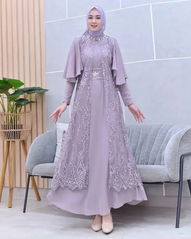 Clarissa Dress Inner + Outher Brukat Premium Free Belt / Gamis Brukat Aplikasi Mutiara Busui Friendly / Gamis Kondangan Lebaran Mewah Elegant Simple By AM Ceruty Muslim 6