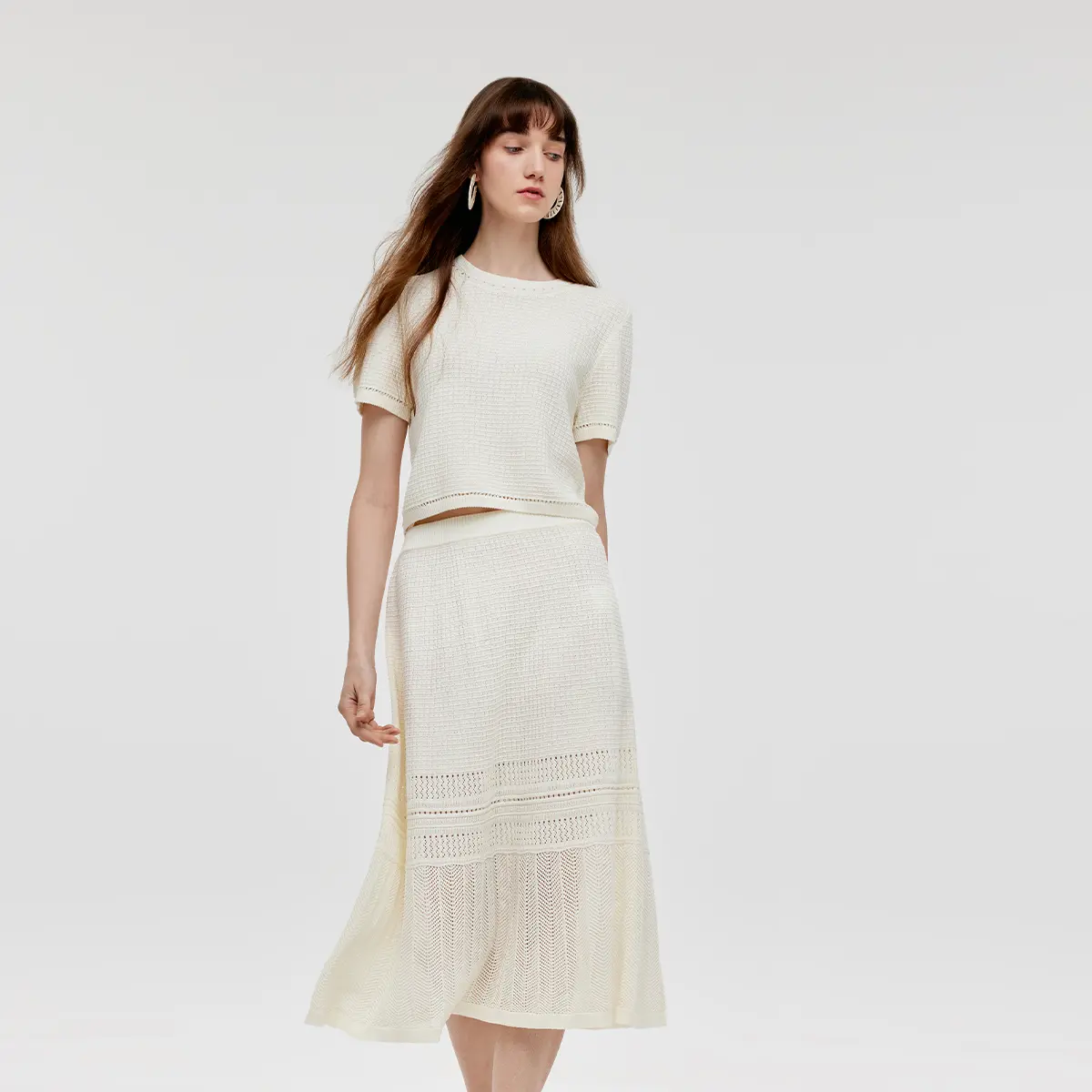 Round Neck Knit Top And Maxi Skirt Two-Piece Set Clothing Fit