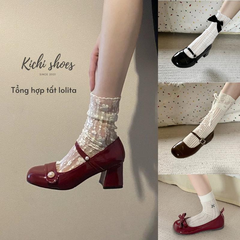 🌈FREE SHIP🌈Tất vớ lolita ren lụa kiểu dáng tiểu thư phối được nhiều oufit vintage retro Pháp coquette tất nữ cute Kichi Shoes ̂́ 0