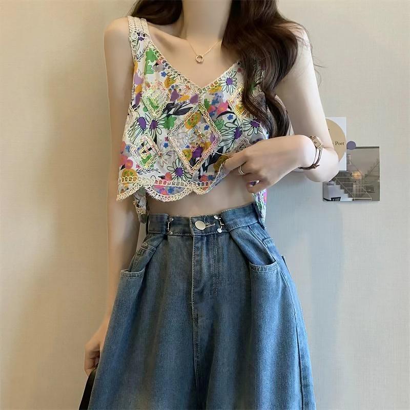 Product Introduction of Áo Yếm Hoa Cổ Điển Cho Nữ, Áo Không Tay Cổ Chữ V, Thêu Rỗng, Áo Ba Lỗ, Mùa Hè 19