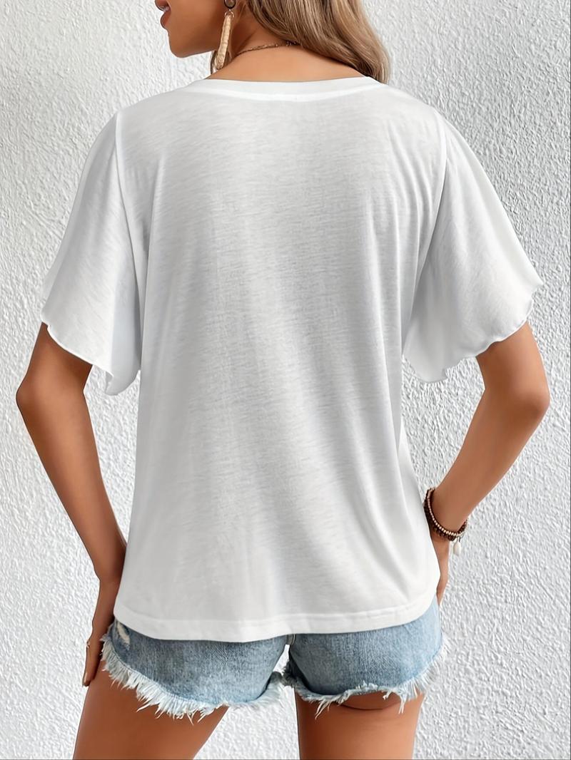 Product Introduction of Women's Plain V Neck Tee without Bottom, Casual Short Sleeve T-shirt for Summer, Ladies Clothes for Daily Wear 2
