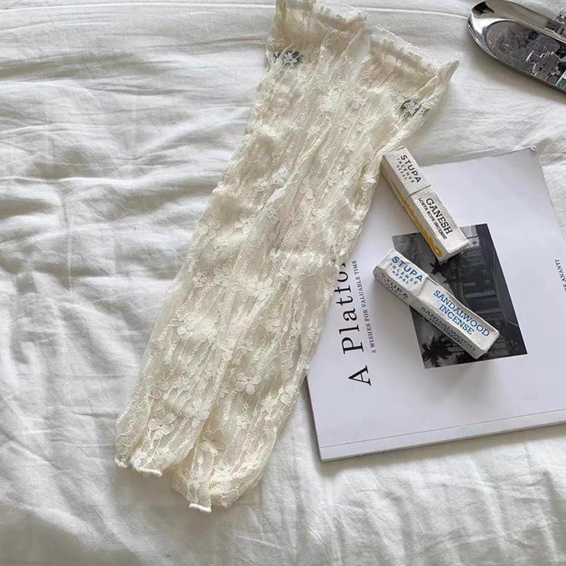 Product Introduction of 1Pair Women Lace Hollow-Out Sun UV Protection Fingerless Sleeves Thin Mesh Breathable Sleeves Summer Drive Cycling Sleeve Mitten 24