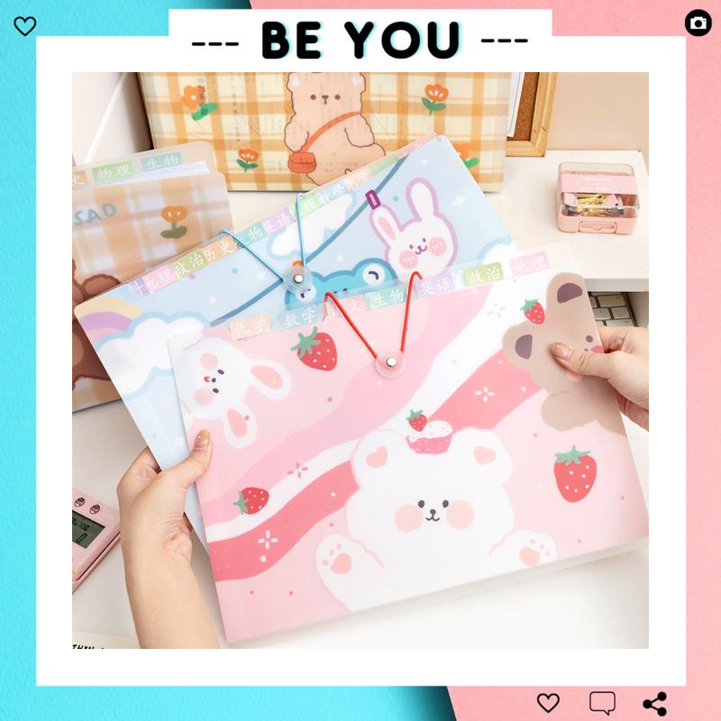 Túi Đựng Hồ Sơ Khổ A4 Nhiều Ngăn, Bìa File Lá A4 8 Ngăn Chống Nước Họa Tiết Dễ Thương