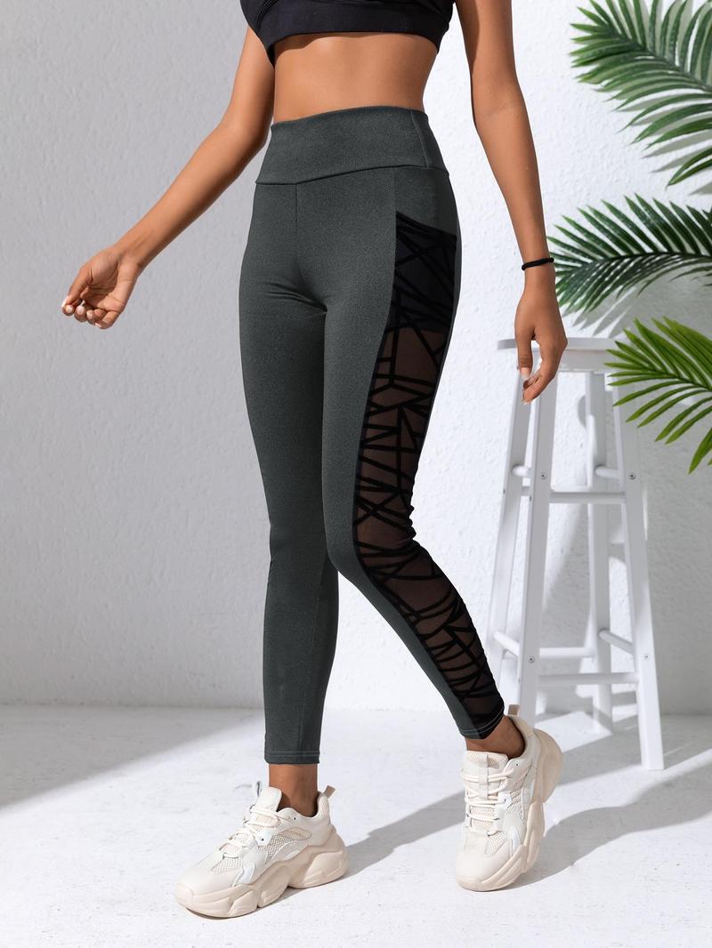Product Introduction of Women's Summer Basic Contrast Mesh Sheer Pocket High Waisted Sports Tummy Control Forbidden Leggings, Solid Color Breathable Mesh Stitching Gyatt Jeggings, Summer Outfits 2024, Gyat Pants 6