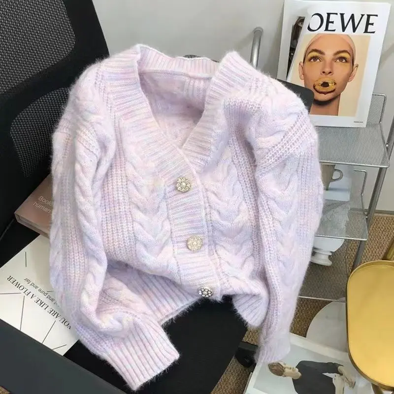 Áo Cardigan Len Dệt Kim Cáp Hoa, Dáng Rộng Rãi Và Phong Cách Lười Biếng Của Phụ Nữ, Áo Đầu Xuân, Áo Cardigan Dệt Kim Dễ Phối Đồ Ngoài Trời Women Top 3
